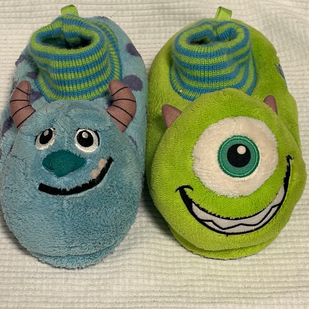 Monsters Inc. Blue and Green Slippers kids size 11-12